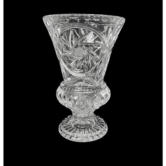 Vase Thick Pressed Glass Trumpet Pinwheel Design 8.5" Footed Heavy Home Decor - Picture 7 of 12